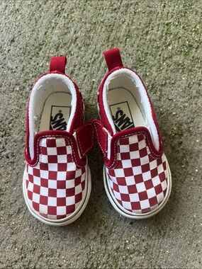 Vans Kids Red and White Checker Slip-On Sneakers
